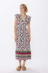 Springfield Vestido midi estampado flor y cenefa beige