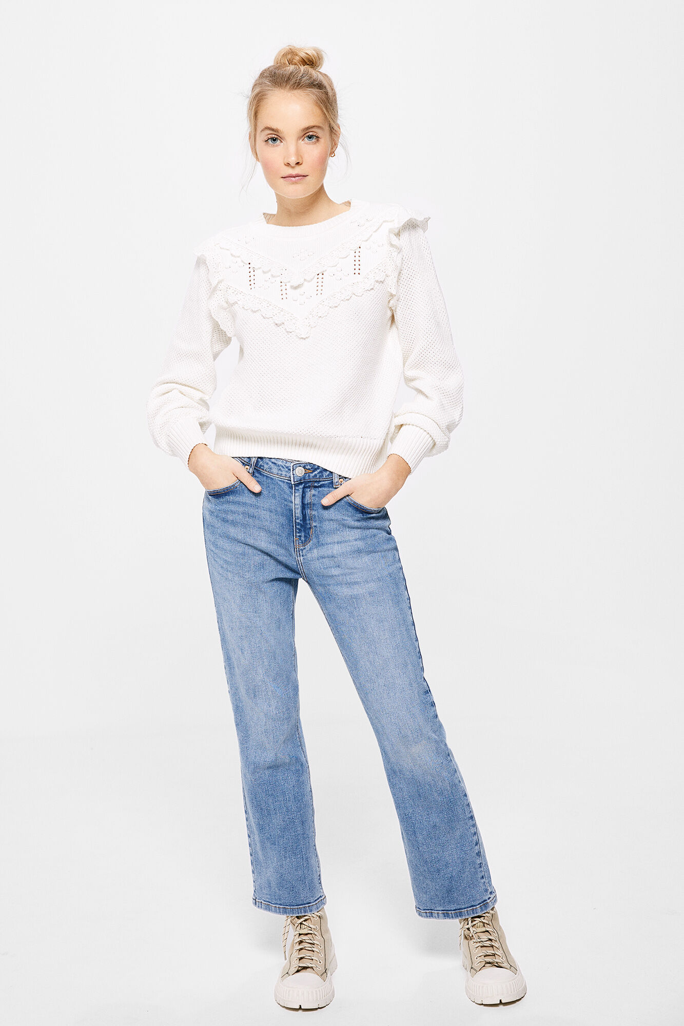 Springfield Su&eacute;ter Volantes Lace Algod&oacute;n beige