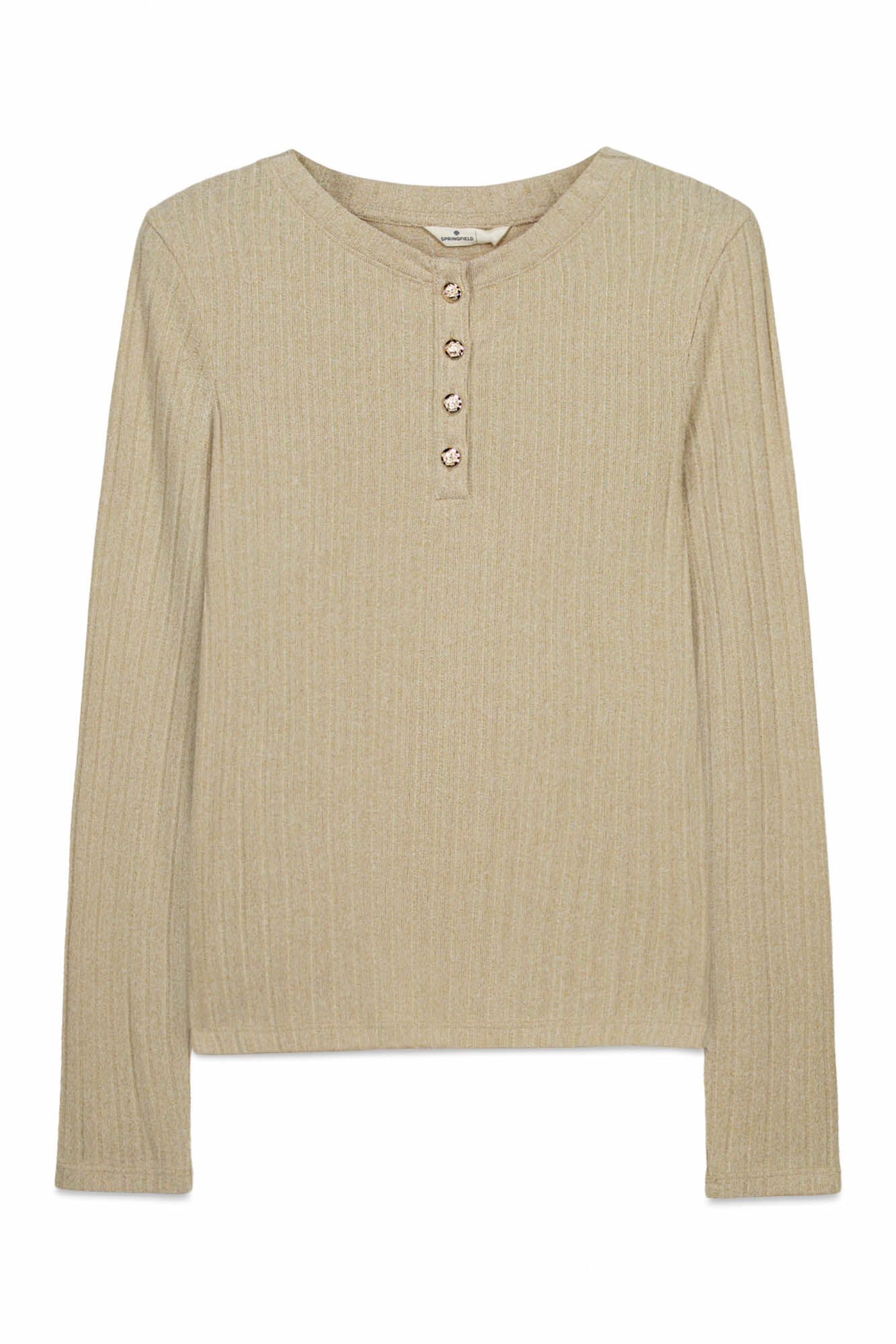 Springfield Playera con cuello de botones acanalados caf&eacute;