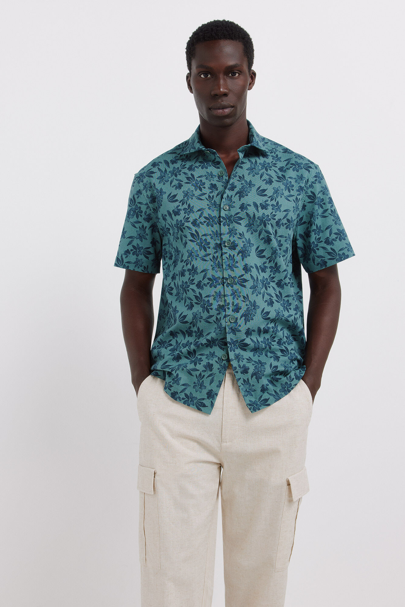 Springfield Pantal&oacute;n cargo de lino slim fit blanco