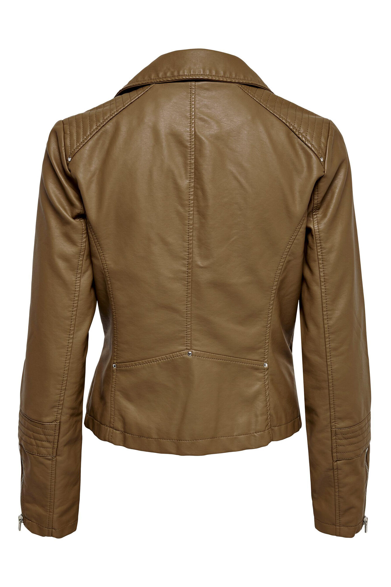 Only Chamarra biker piel vegana caf&eacute;