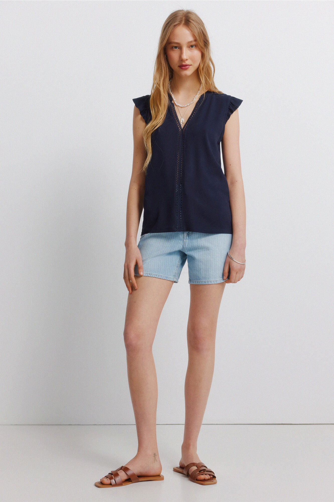 Springfield Playera con volantes y encaje azul