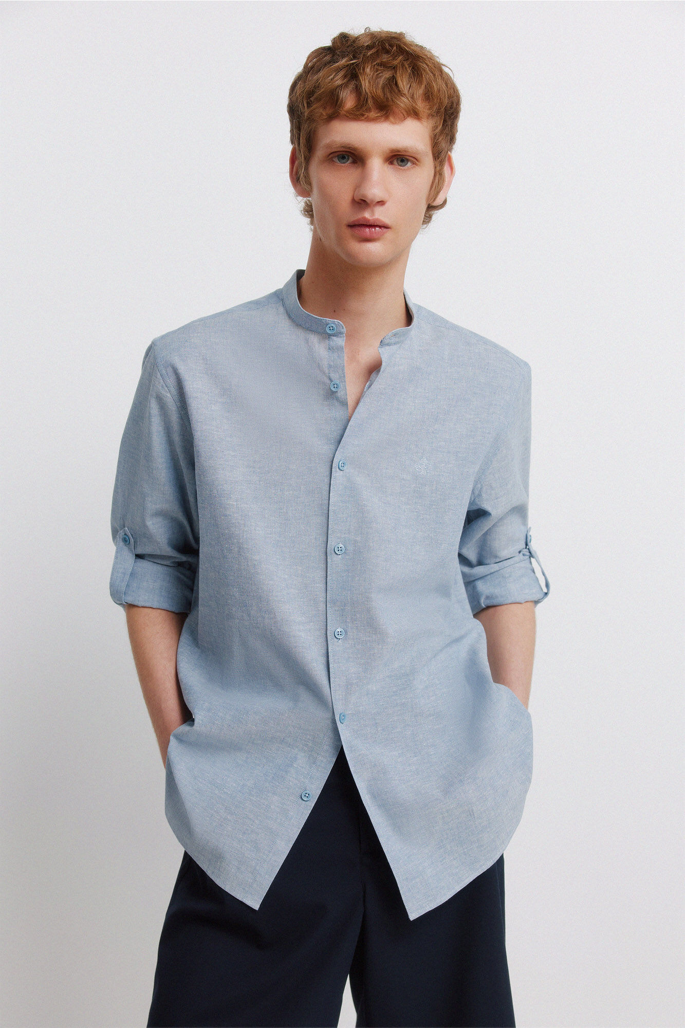 Springfield Camisa de lino cuello mao