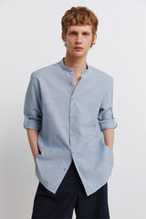 Springfield Camisa de lino cuello mao azul