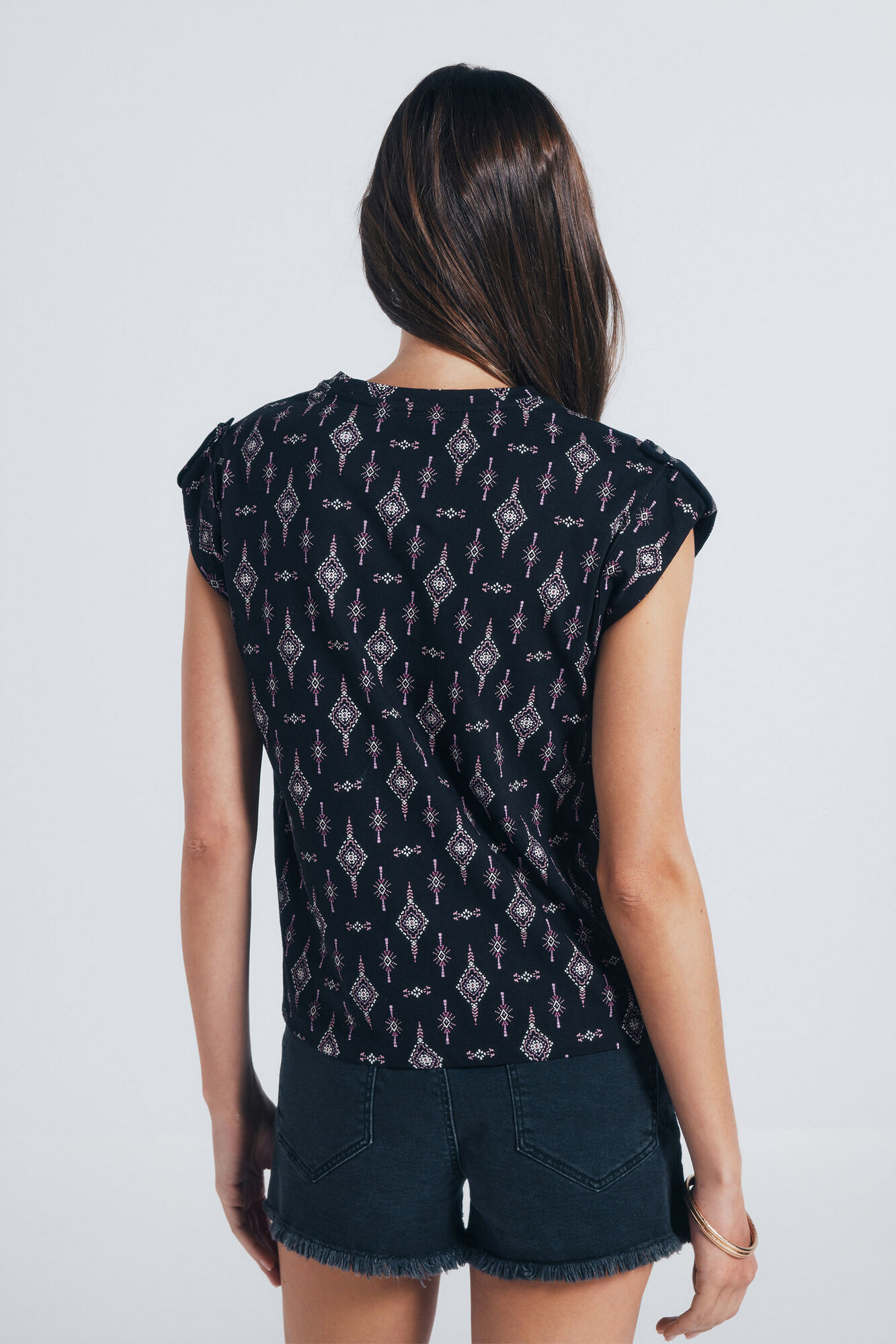 Springfield Playera estampada manga trabilla negro