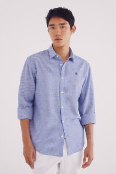 Springfield Camisa lino rayas azulado