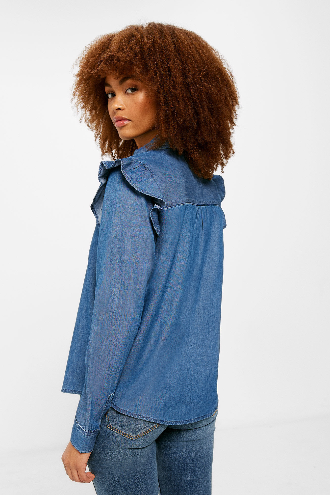 Blusa denim volantes Camisas y blusas de mujer Springfield MX