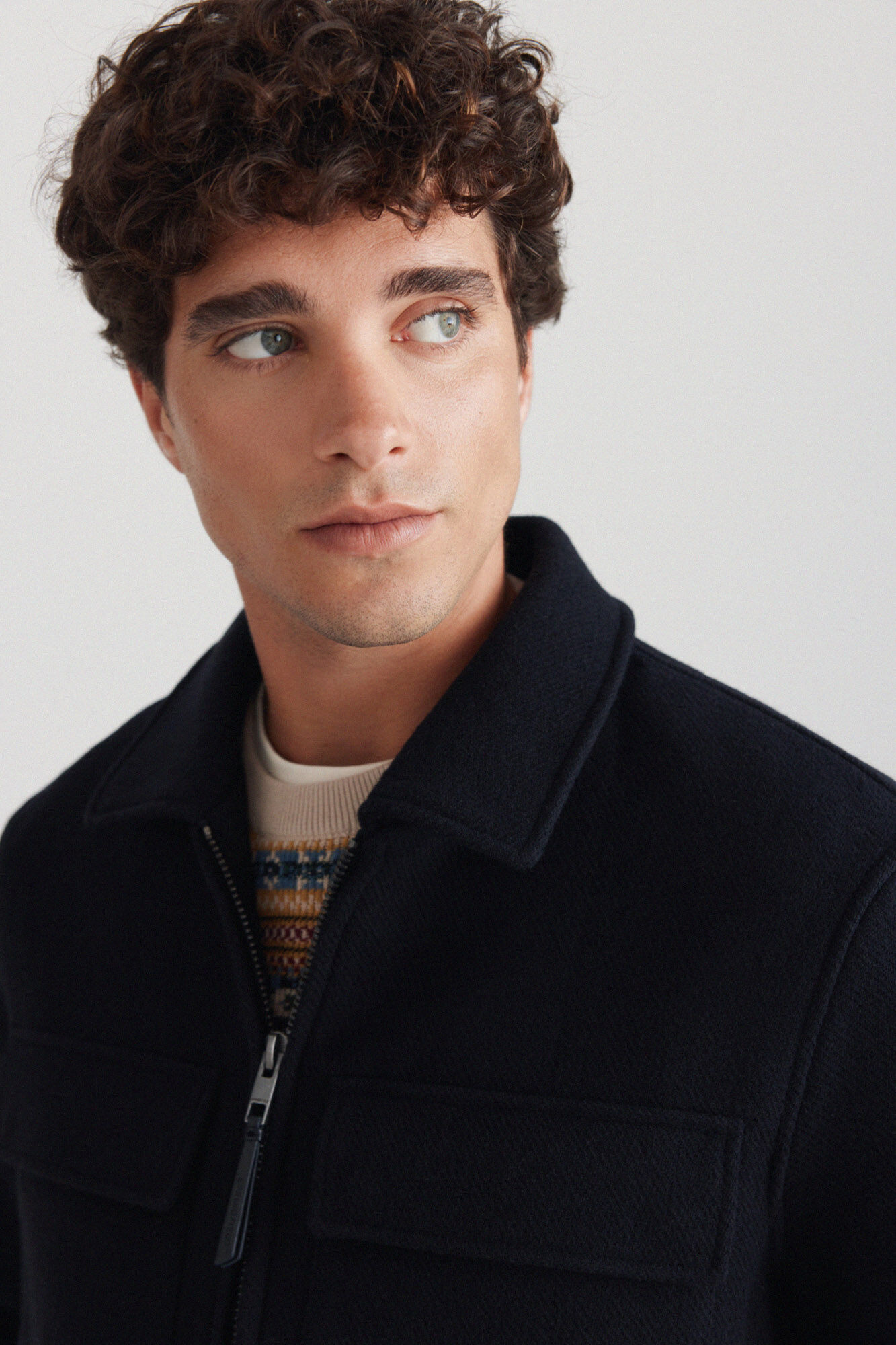 Springfield Chamarra camisera mezcla lana azul