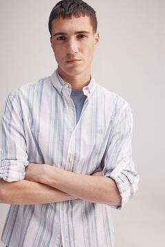 Springfield Camisa rayas algodón slub azul