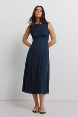 Springfield Vestido midi de tirantes bordado azul