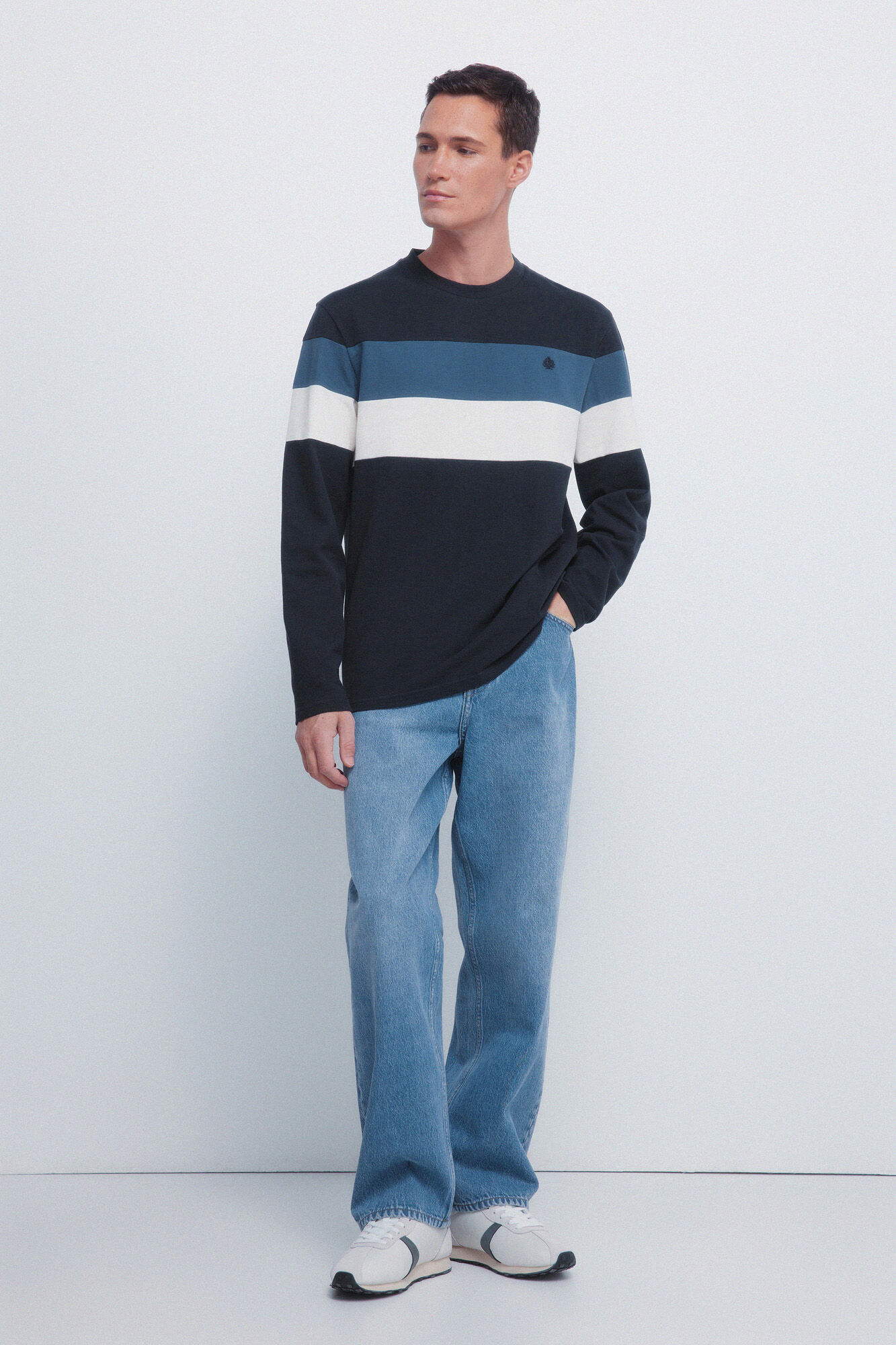 Springfield playera de piqu&eacute; de manga larga con cortes azul