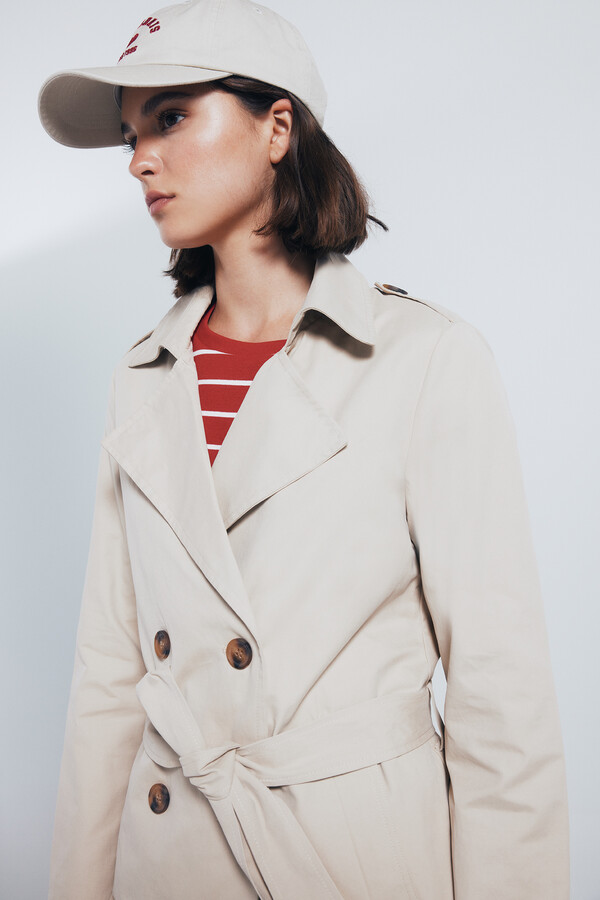 Springfield Gabardina abotonada cinturón beige