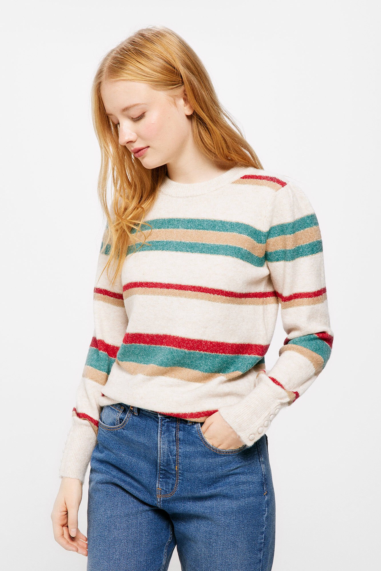 Sueter rayas botones puno Sueteres y cardigans de mujer Springfield MX