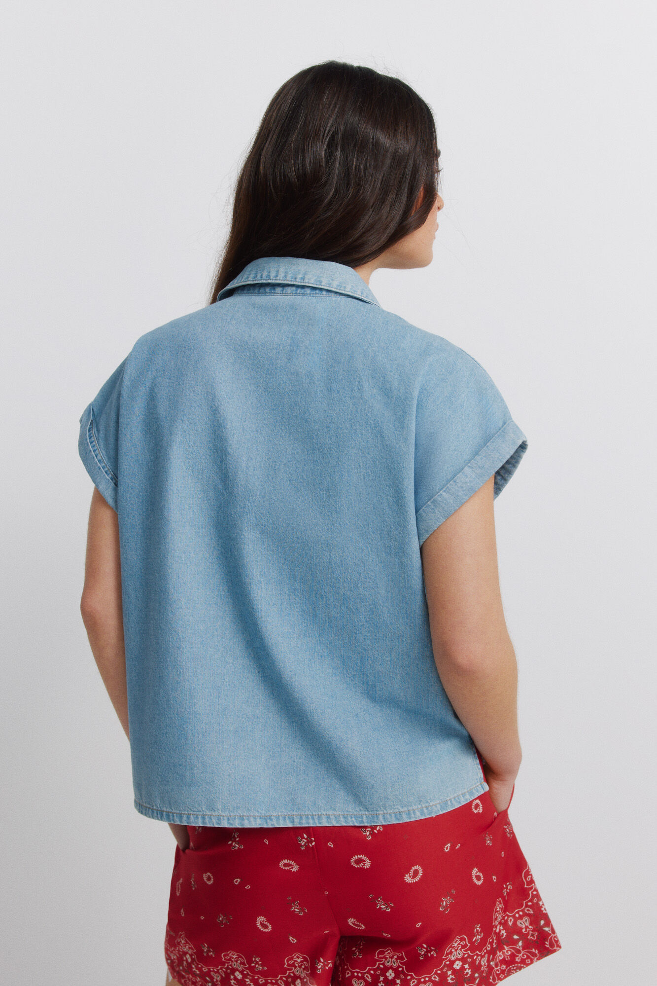 Springfield Camisa de mezclilla de manga corta azul tinta