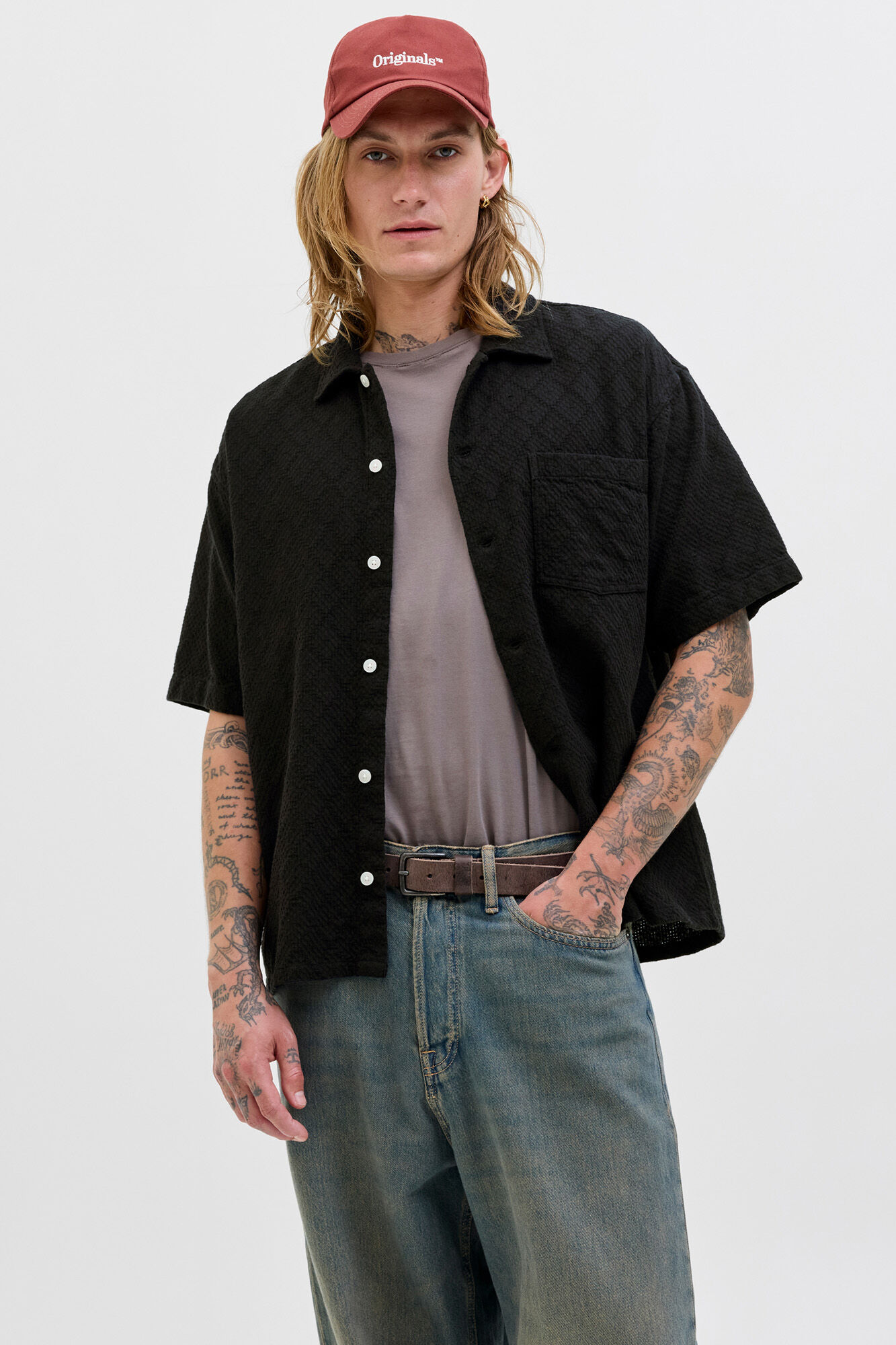 Jack & Jones Camisa de hombre de manga corta con textura
