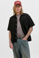 Jack & Jones Camisa de hombre de manga corta con textura negro