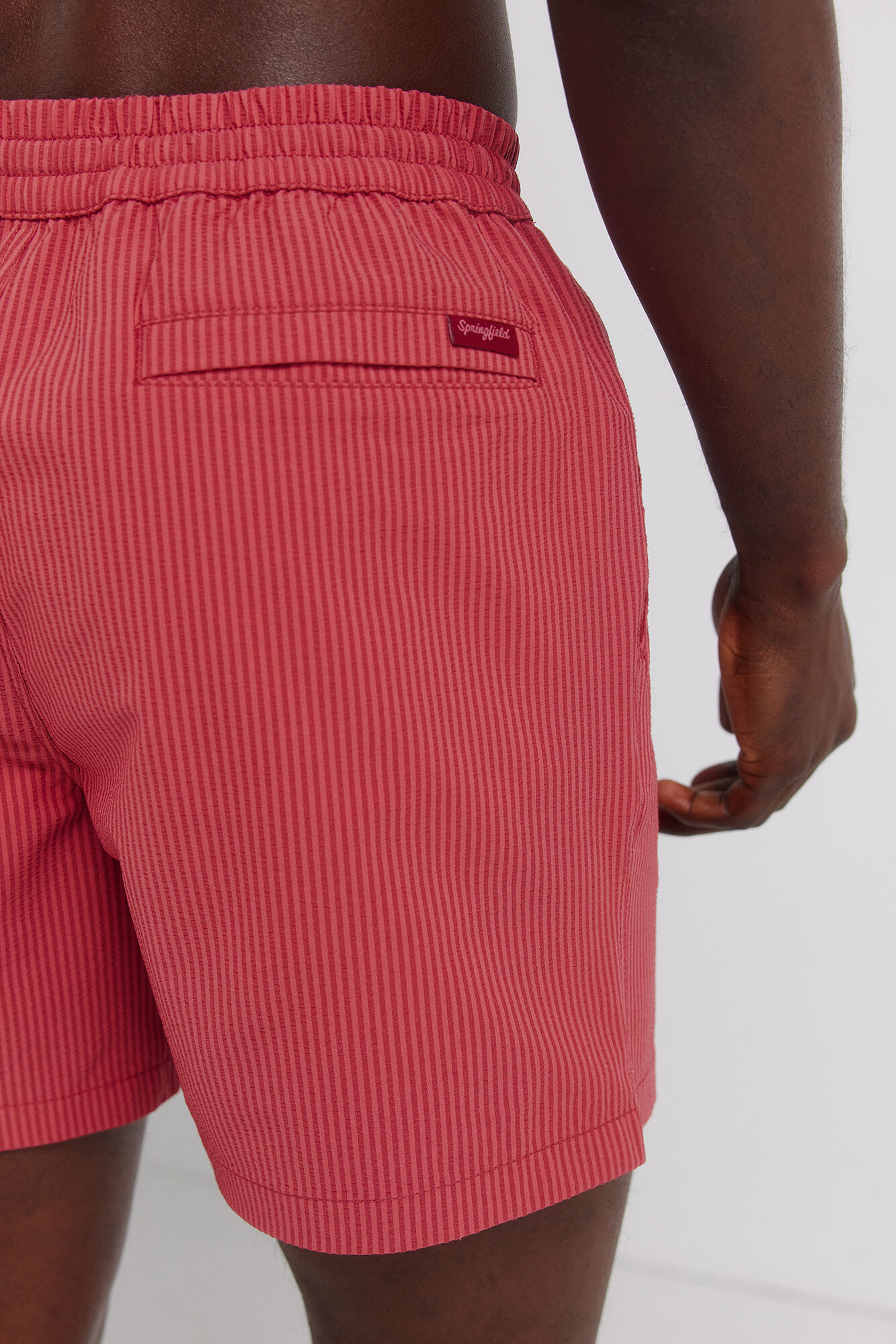 Springfield Traje de ba&ntilde;o seersucker a rayas rojo
