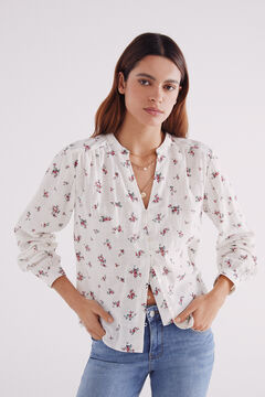 Springfield Blusa rústica algodón flores beige