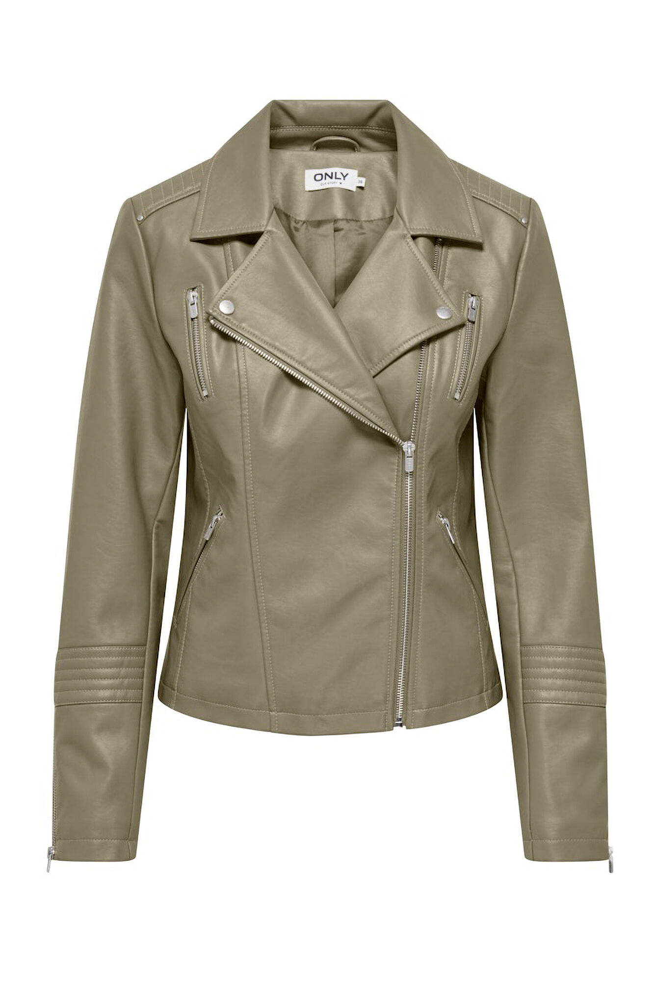 Only Chamarra biker piel vegana verde