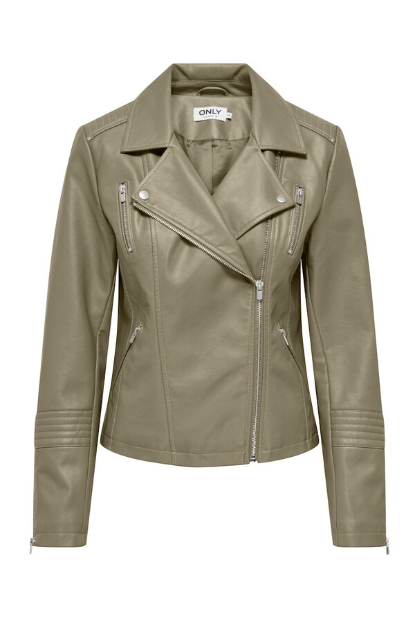 Only Chamarra biker piel vegana verde