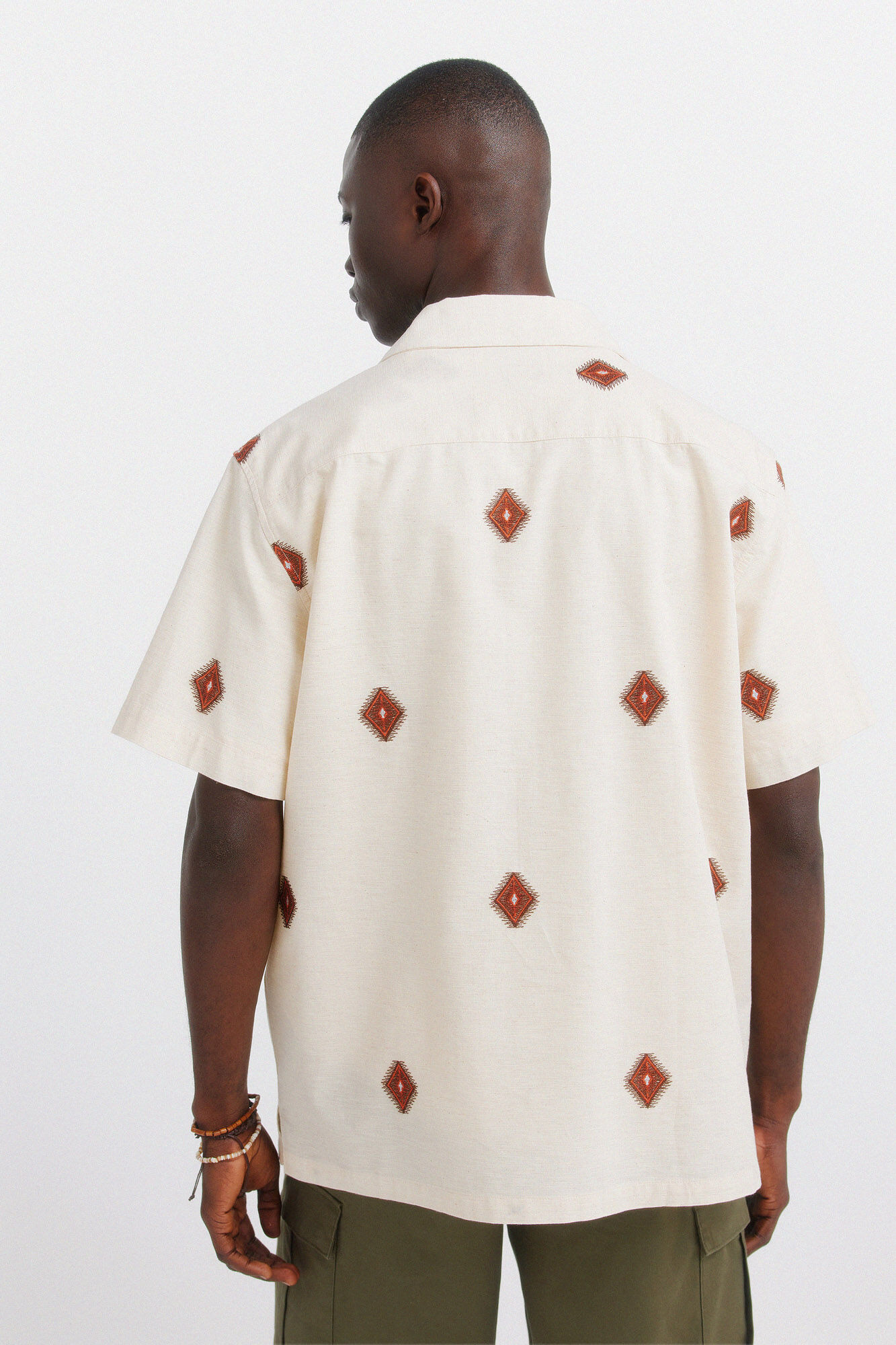 Springfield Camisa de manga corta bordada beige