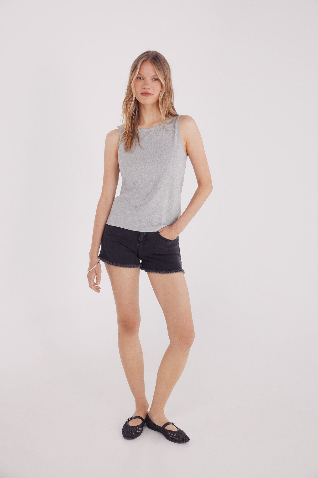 Springfield Playera tachuelas cristal gris