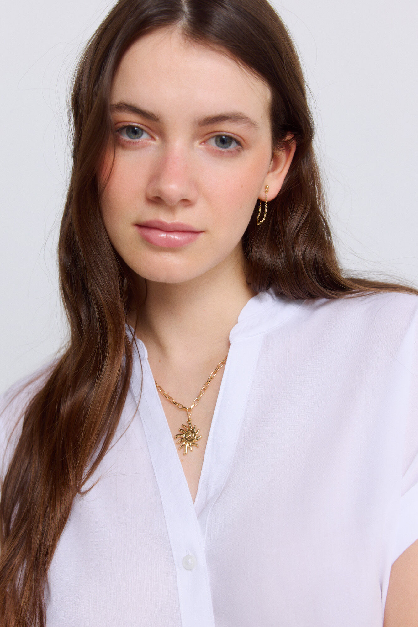 Springfield Blusa cuello mao con volantes natural