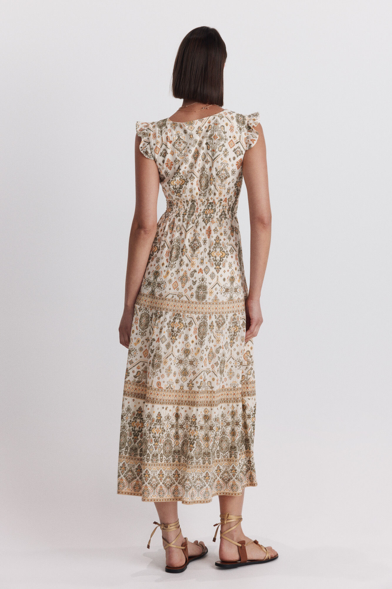Springfield Vestido midi estampado cenefa beige