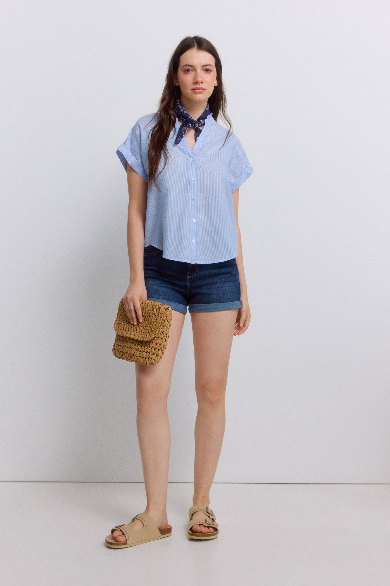 Springfield Blusa cuello mao con volantes marino