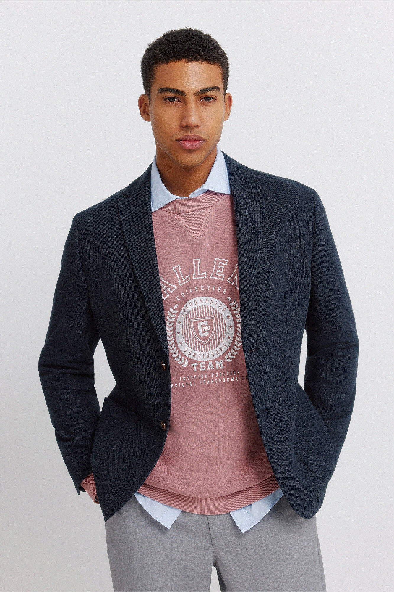 Springfield Blazer de lino y algod&oacute;n azulado