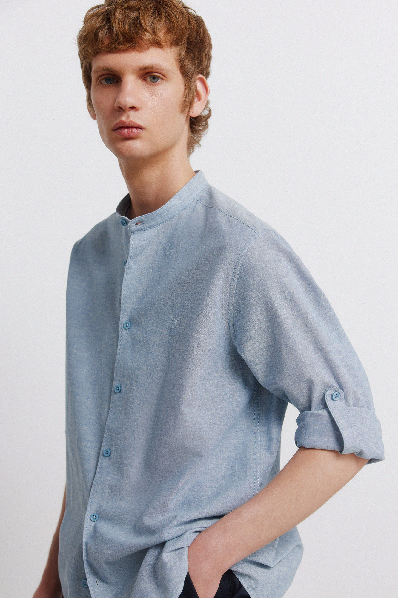 Springfield Camisa de lino cuello mao