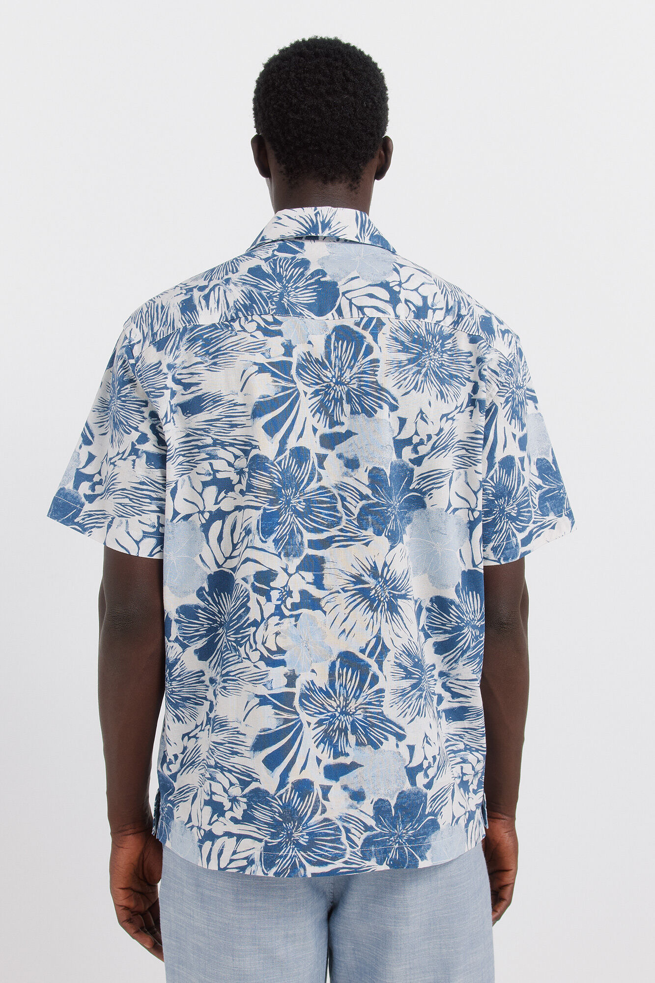 Springfield Camisa de manga corta de lino estampada azul