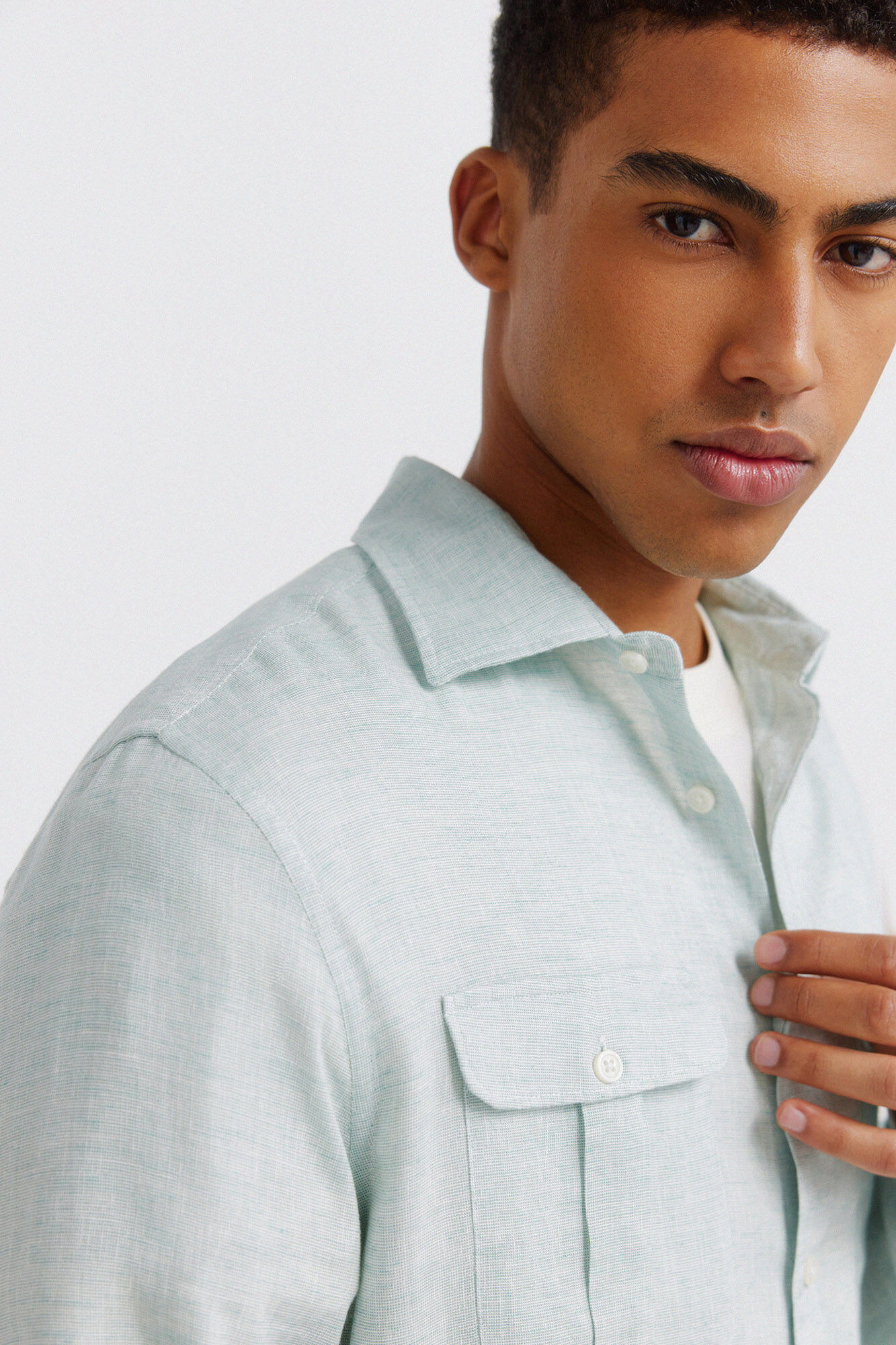 Springfield Playera con bolsillos de lino viscosa verde