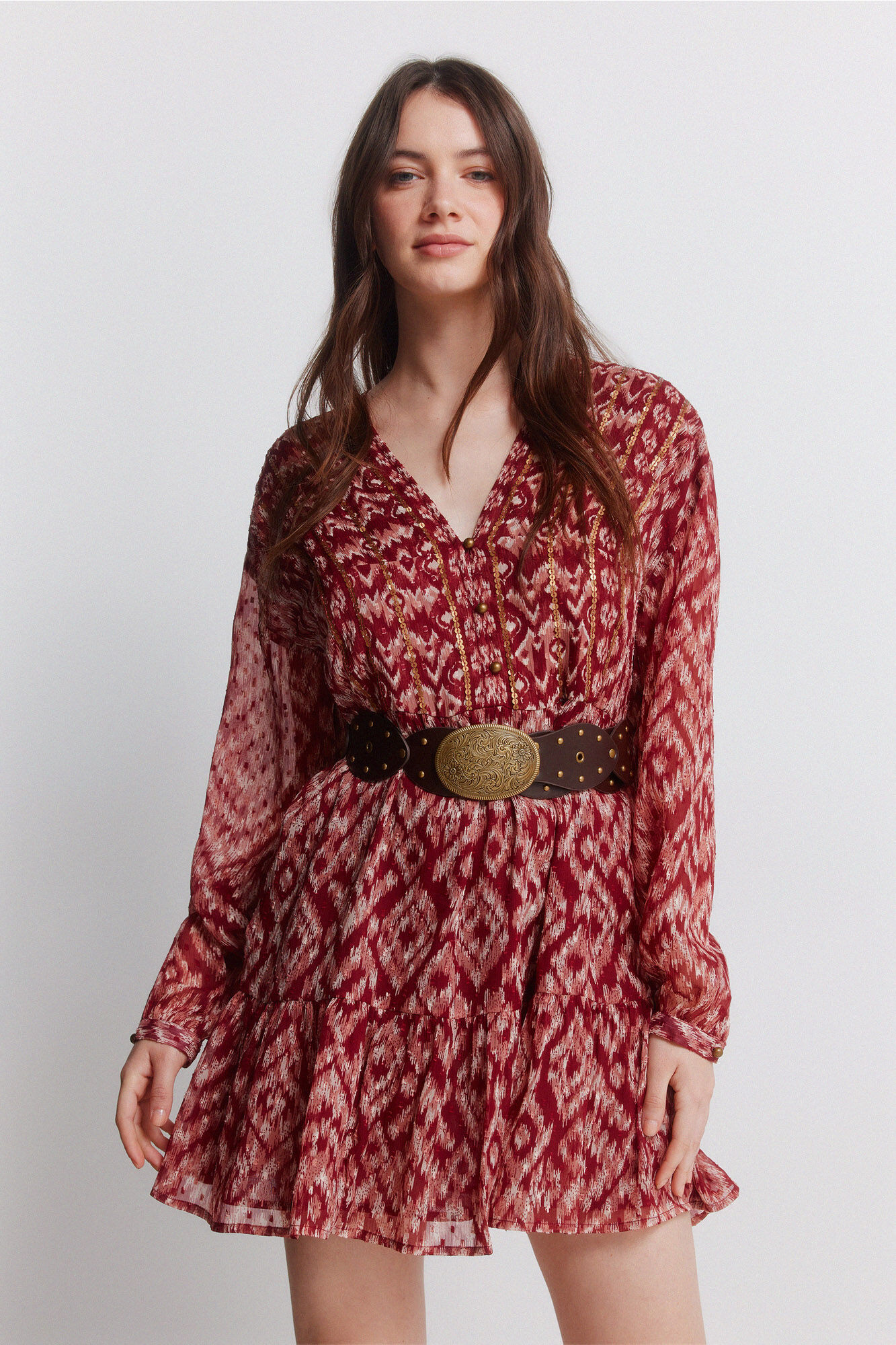 Springfield Vestido corto de gasa con lentejuelas