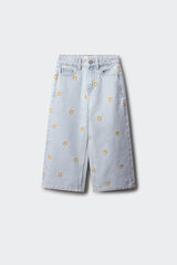 Springfield Pantalon denim bordado flores niña azul