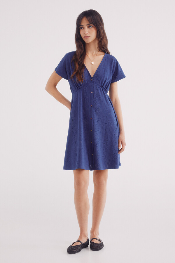 Springfield Vestido corto botones bordado suizo estampado