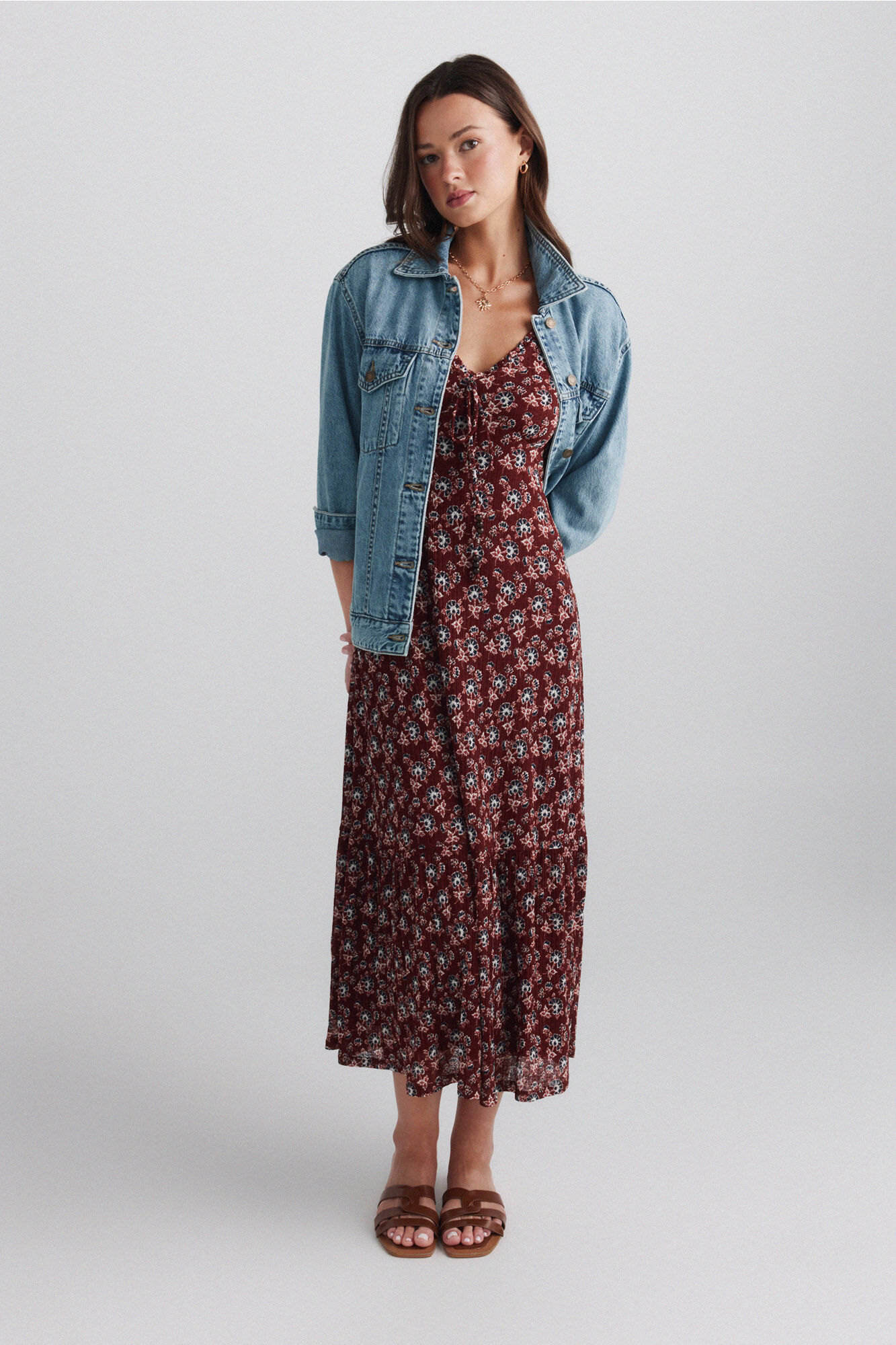 Springfield Vestido midi estampado con cord&oacute;n