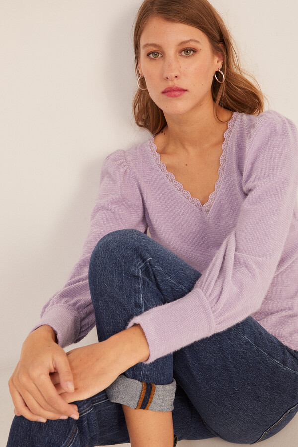 Springfield Playera Chenilla Escote Lace azul