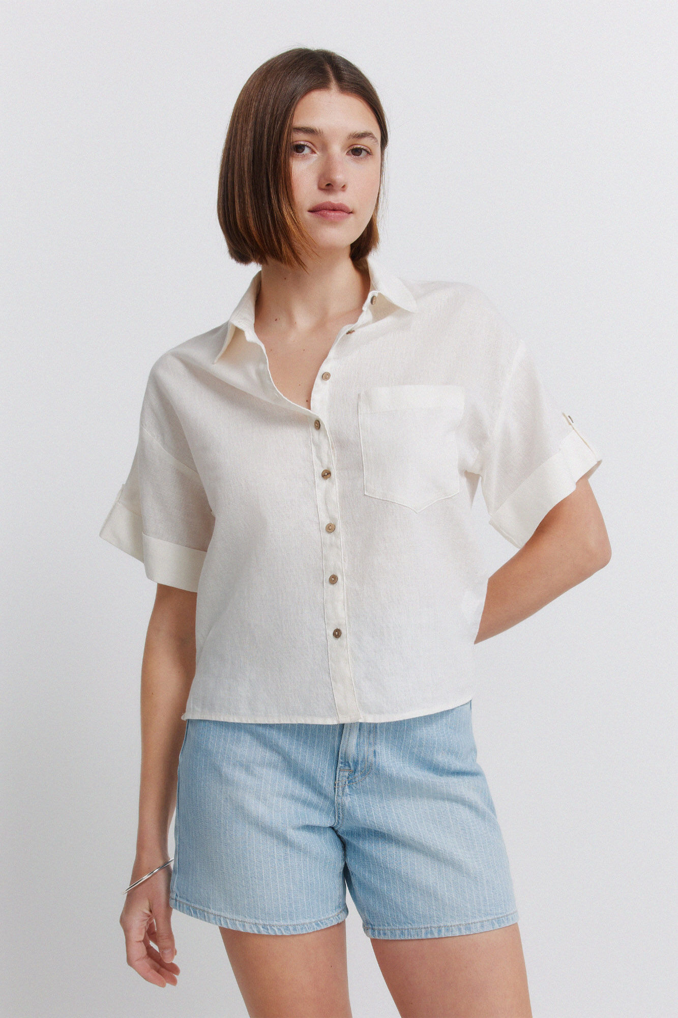 Springfield Camisa de lino de manga corta