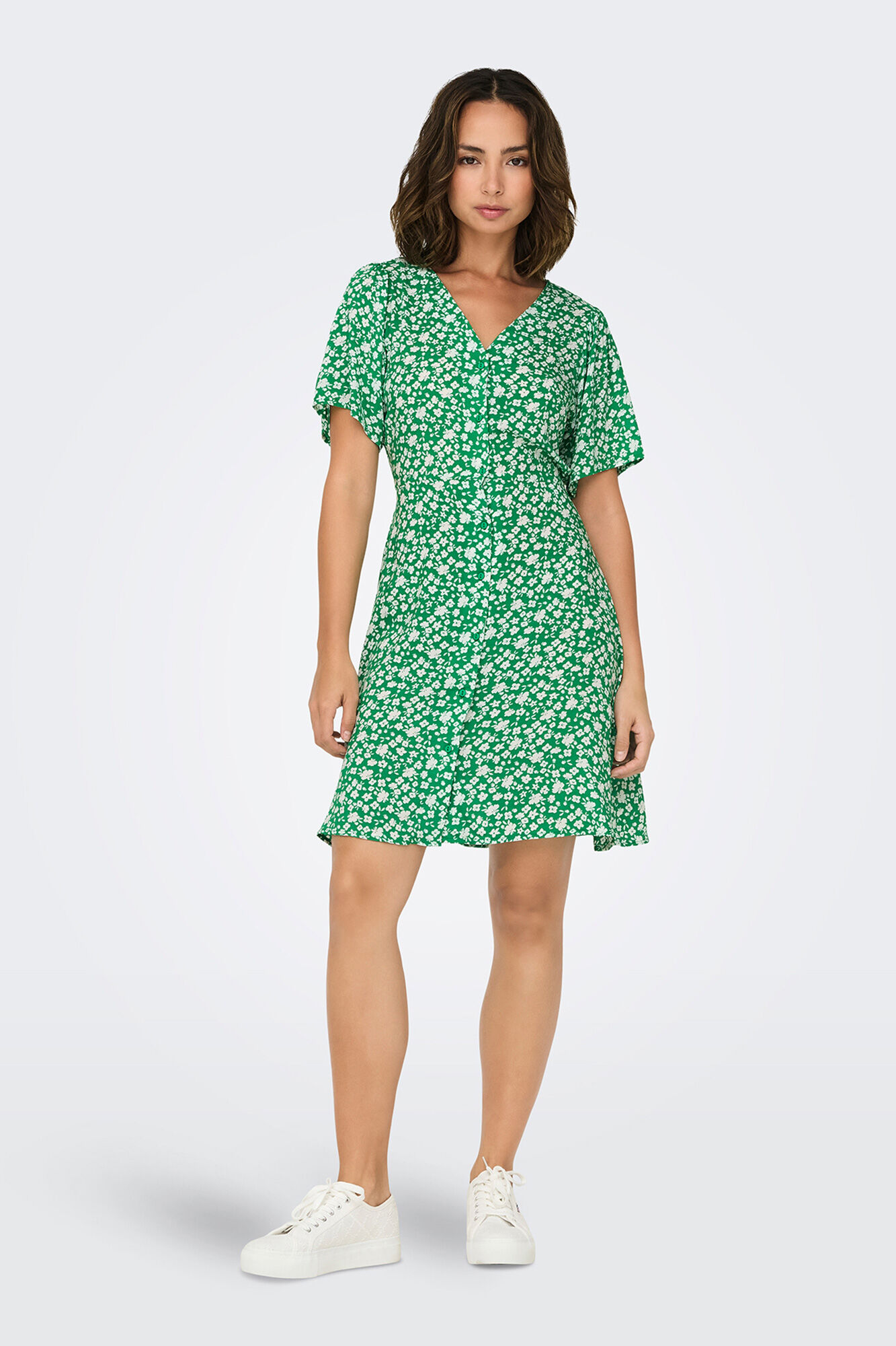 Only Vestido corto manga corta verde