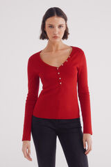 Springfield Playera panadera escote botones rojo