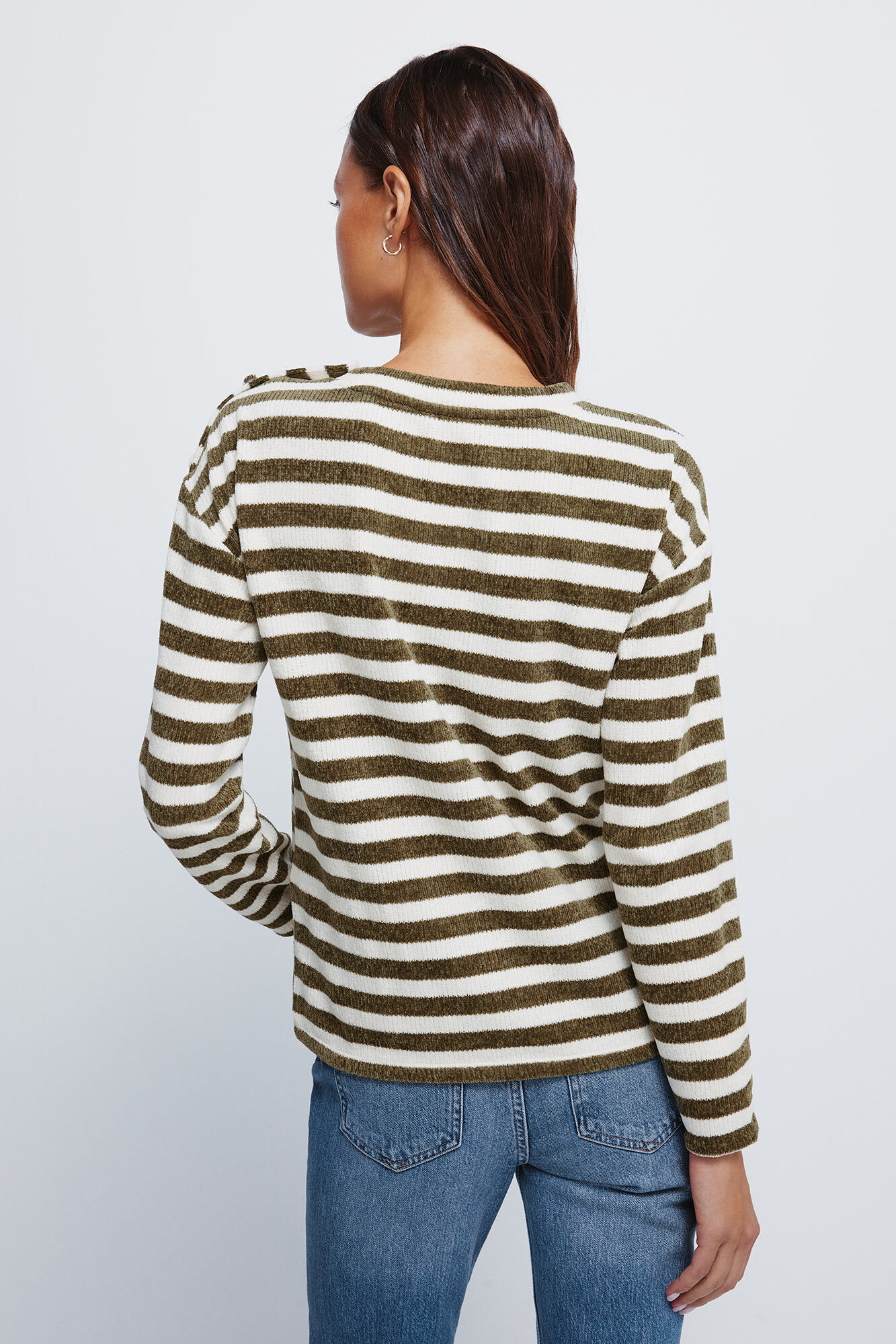 Springfield Jersey chenilla rayas botones hombro khaki