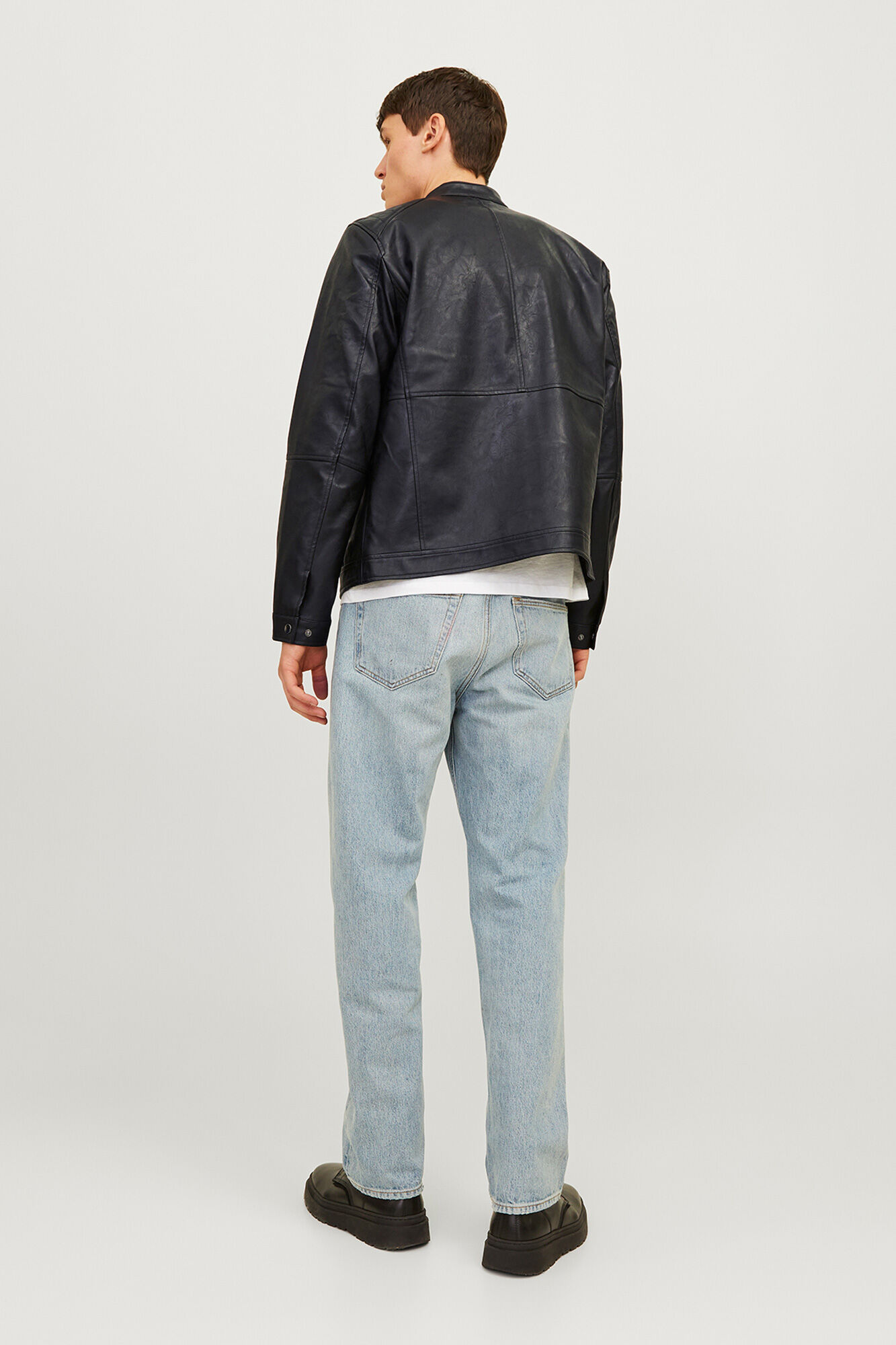 Jack & Jones Chamarra biker efecto piel negro