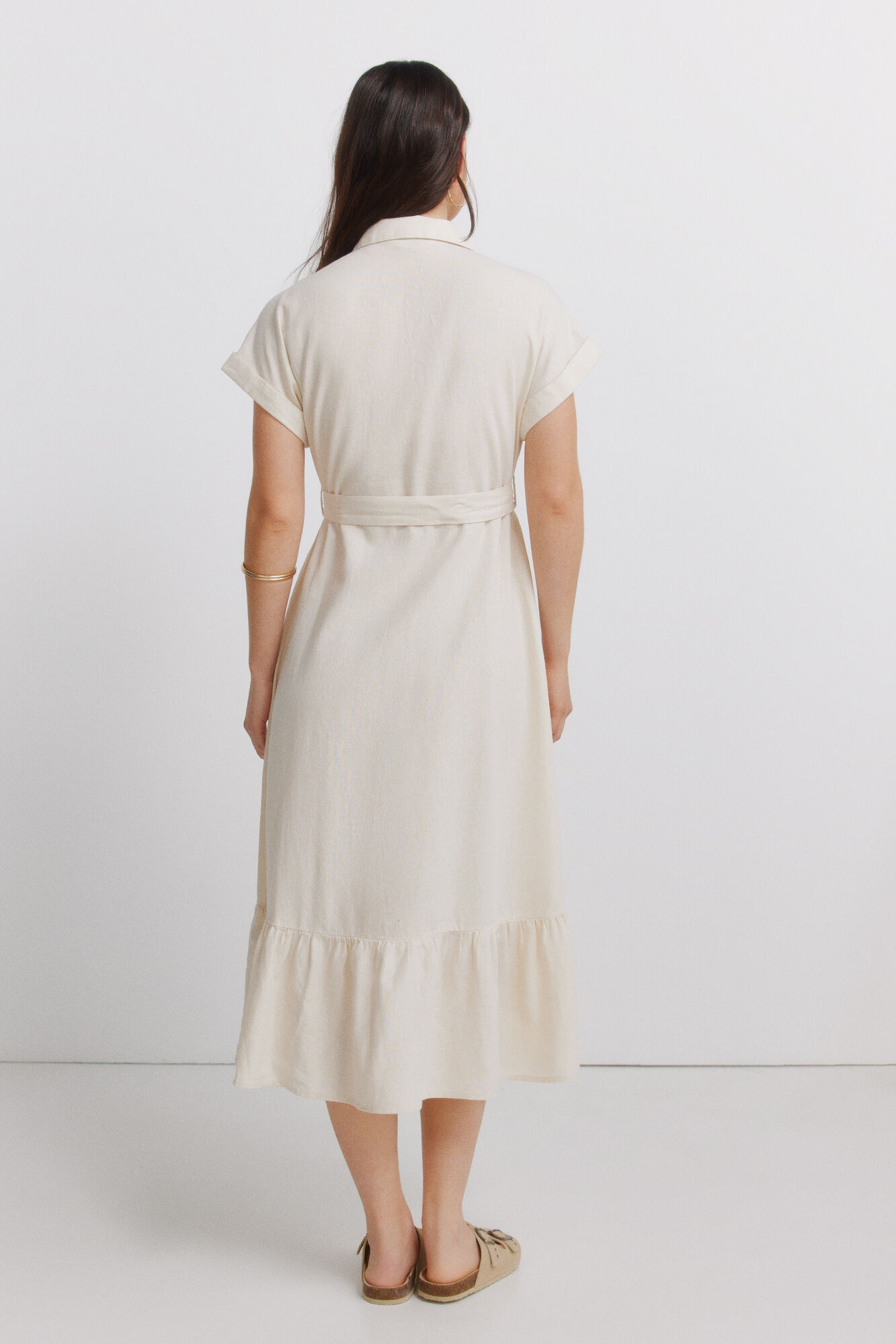 Springfield Vestido camisero de lino caf&eacute;