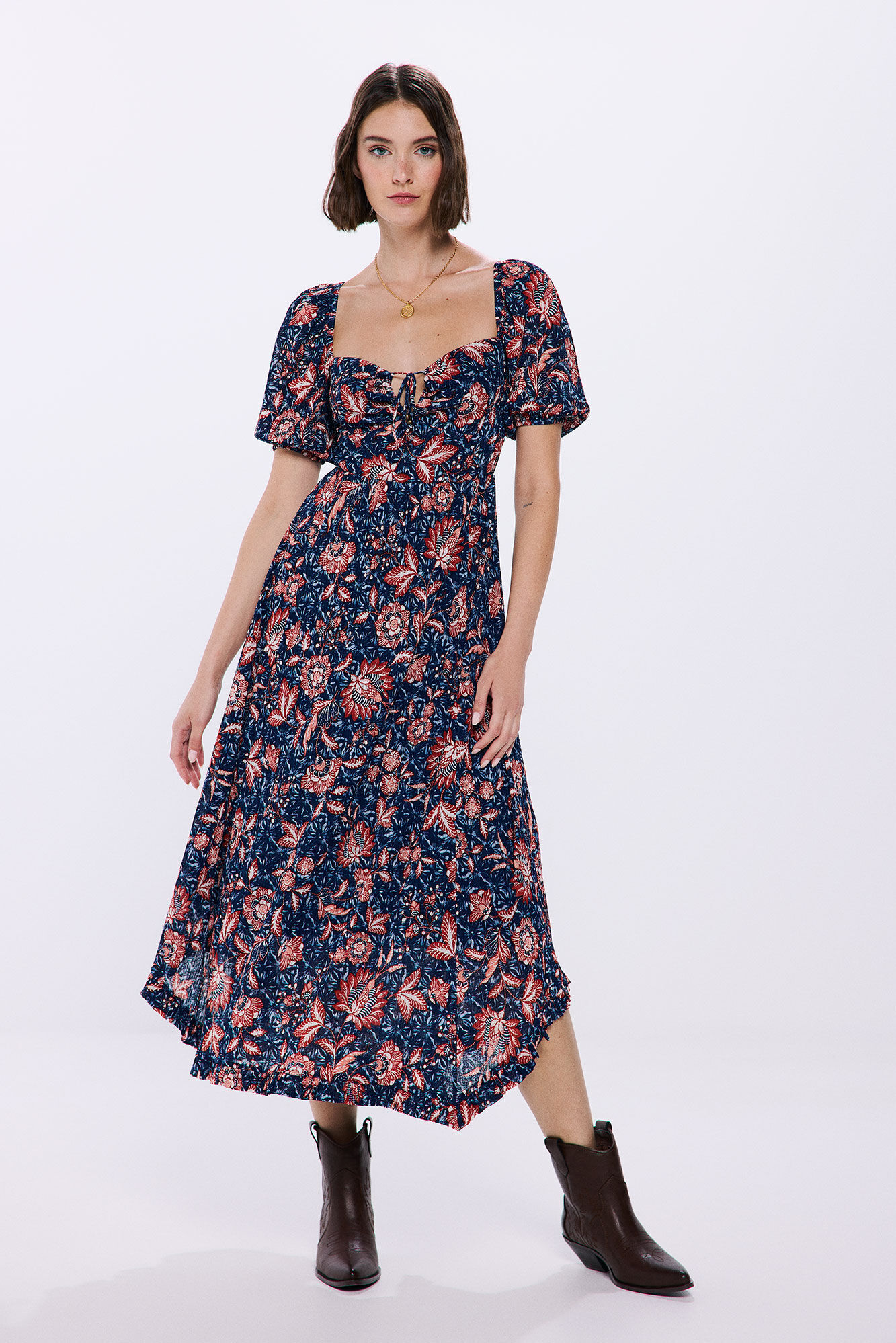 Springfield Vestido midi estampado picos azulado