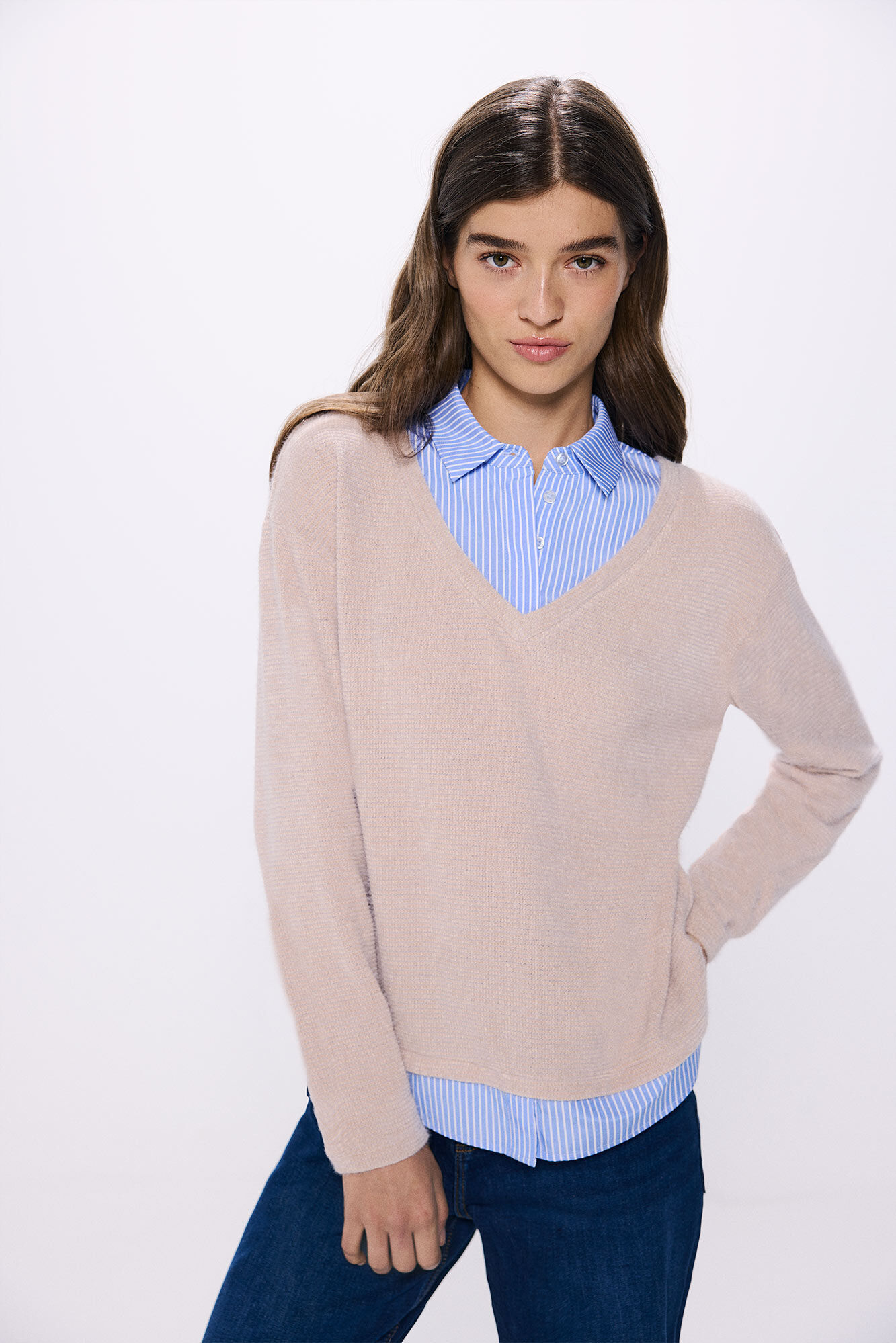 Springfield Playera chenilla combinada caf&eacute;