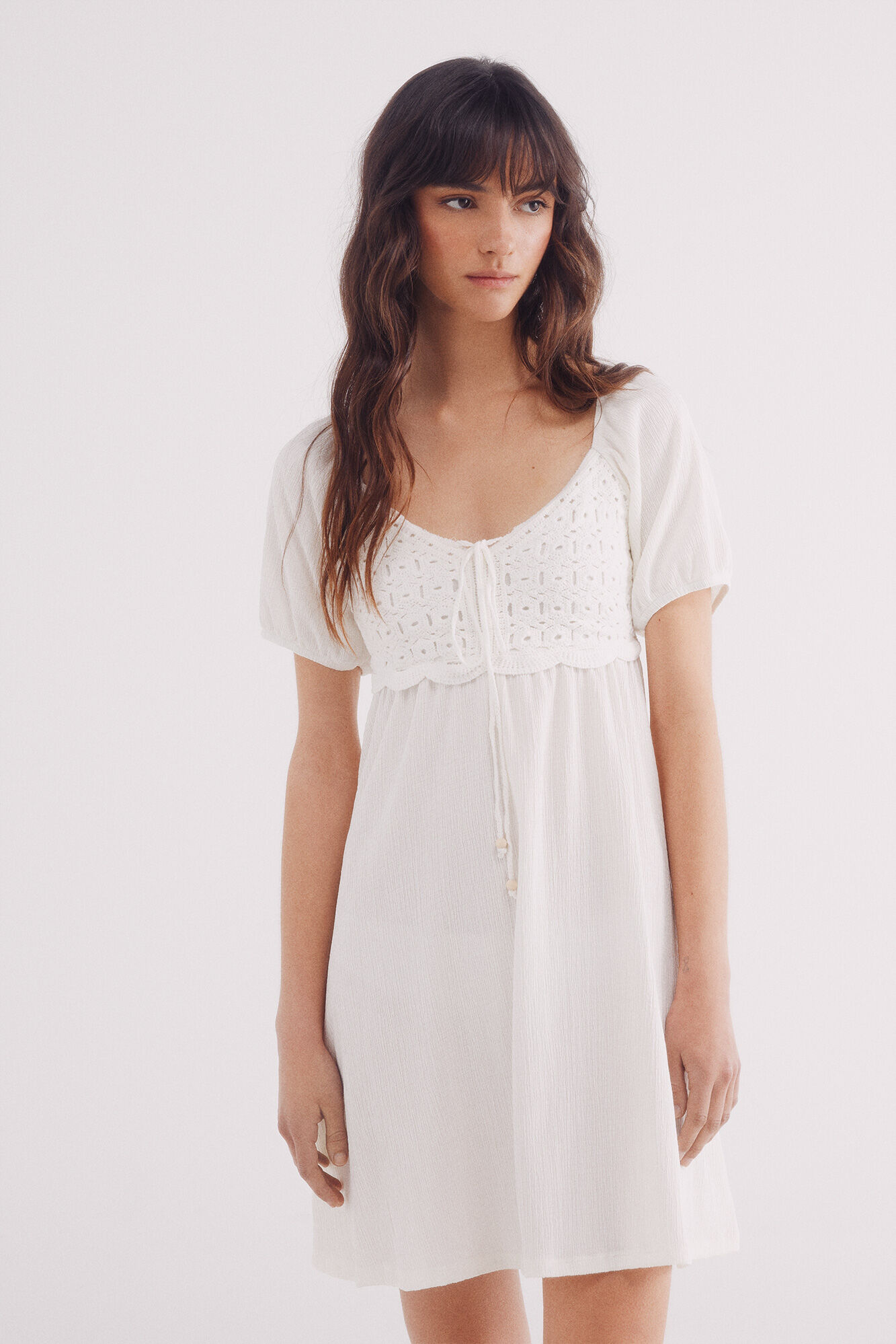 Springfield Vestido corto combinado crochet estampado