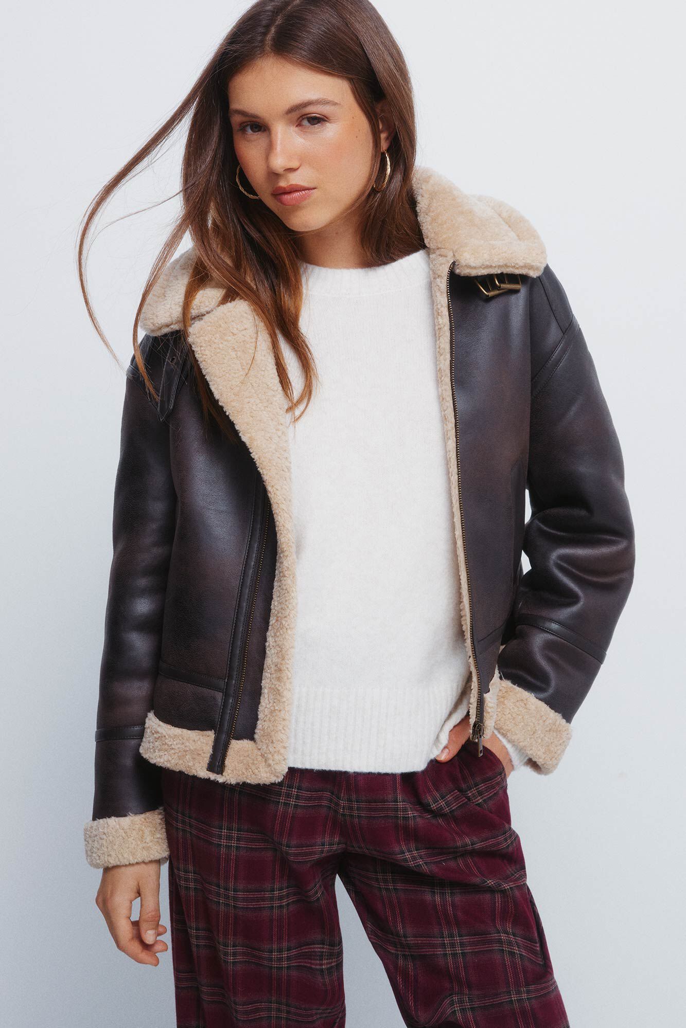 Springfield Chamarra de doble cara con cuello de piel caf&eacute;