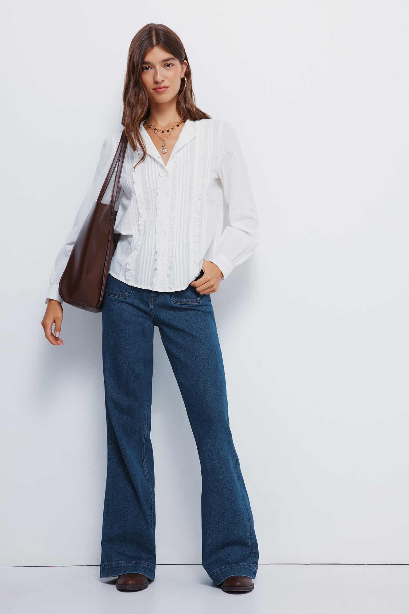 Springfield Blusa rom&aacute;ntica de Schiffly caf&eacute;