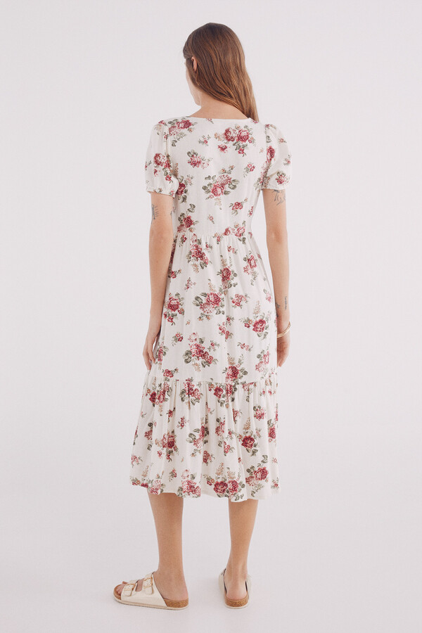 Springfield Vestido midi camisero lino estampado